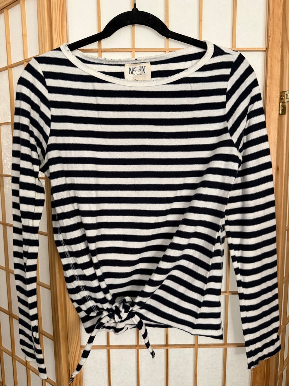 Nation LTD Black and White Striped Long Sleeve Tie-Front Top